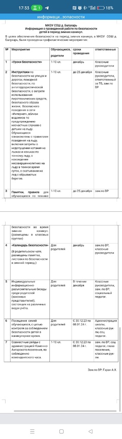 План работы по безопасности детей в период зимних каникул.